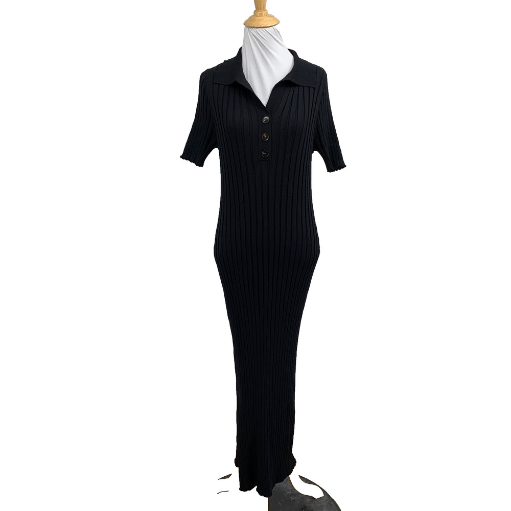 Legoe Heritage Dress Womens 1 Black Lux Polo Ribbed Short Sleeve Maternity Midi